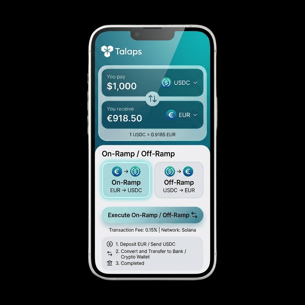 Talaps on-ramp and off-ramp mobile interface