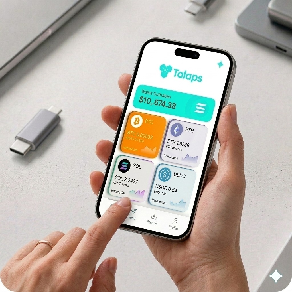 Talaps multi-wallet app with crypto tokens